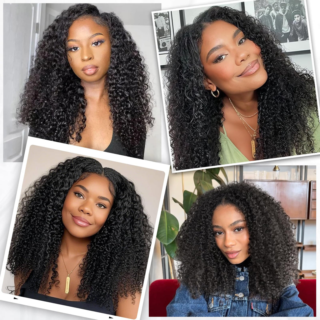 V Part Burmese Curly Wig for Black Women, Glueless Protein Silk Synthetic Curl Upgraded U Part Wigs Soft Natural Human Hair Feel, Lightweight Beginner Friendly Upart, Daily Wear/ Time-Saving Vpart