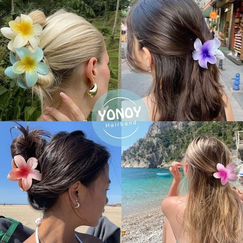 6Pcs Hawaiian Flower Hair Clips, Nonslip Strong Hold For Women,Large Hair Claw Clips for Thick Hair,Plumeria Big Cute Dasiy Hair Clips Beach Hair Accessories