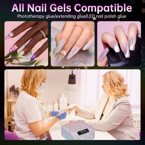 CHRISTINE SHELLY UV LED Nail Lamp 96W Plug-in Nail Dryer Sparkly Gel Polish Light 4 Timer Setting Professional Quick Dry Curing Lamp with Display Auto Sensor for Salon & Home