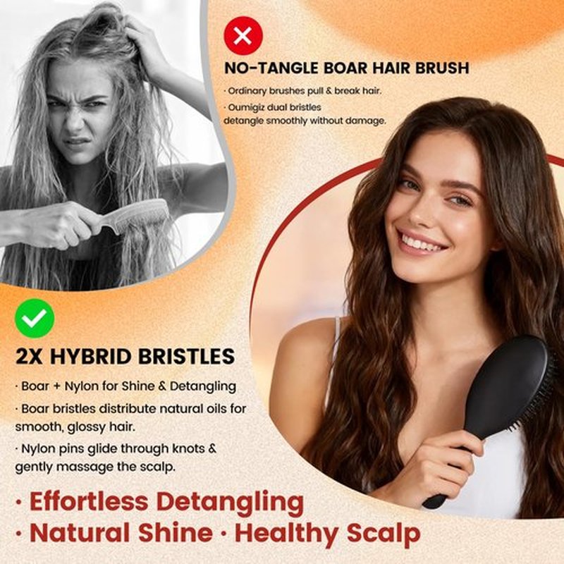 OUMIGIZ Boar Bristle Hair Brush Since 1965 British Craftsmanship, Handmade Natural Wood Slick Back Hairbrush, Soft Bristles Gentle Detangling Smoothing Women Men Kids Long Curly Thick,Thin, Fine Hair