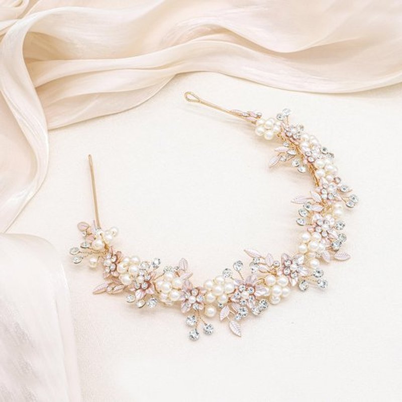 Oriamour Bridal Headbands Wedding Headpieces For Women Flower Leaves Design Hair Accessories For Bride Rhinestone Crystal Hair Tiara (Gold, 14'')