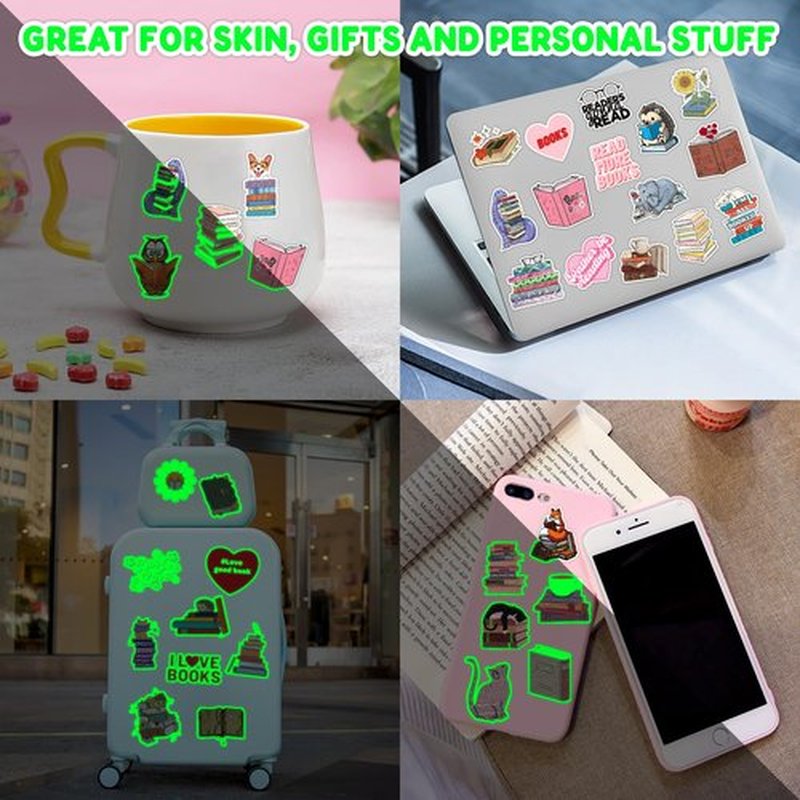 96 PCS Reading Book Library Glow In The Dark Pre-Cut Temporary Tattoos Sticker Booklish Nerd Birthday Party Decorations Favors Supplies Gifts Boys Girls Teachers Tattoo School Reward Themed Luminous