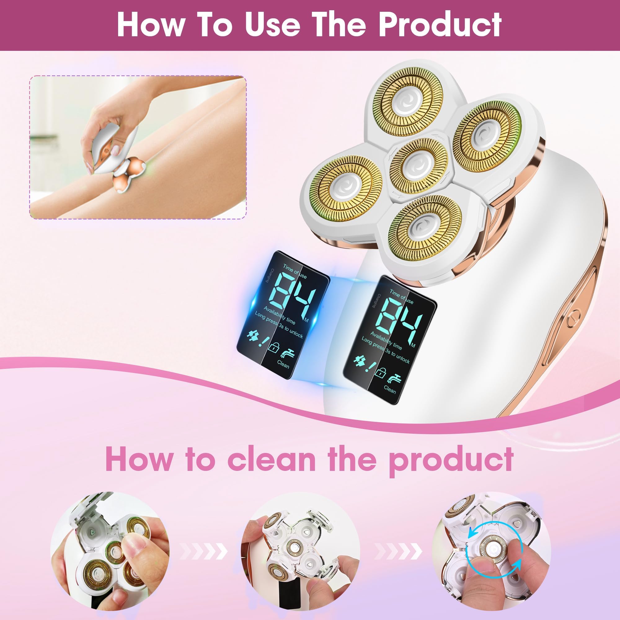 Electric Razors for Women Legs Travel : Rechargeable Waterproof Razor Trimmer for Womens - Dry Wet Electric Shaver for Women - Pro Portable Personal Body Shaver