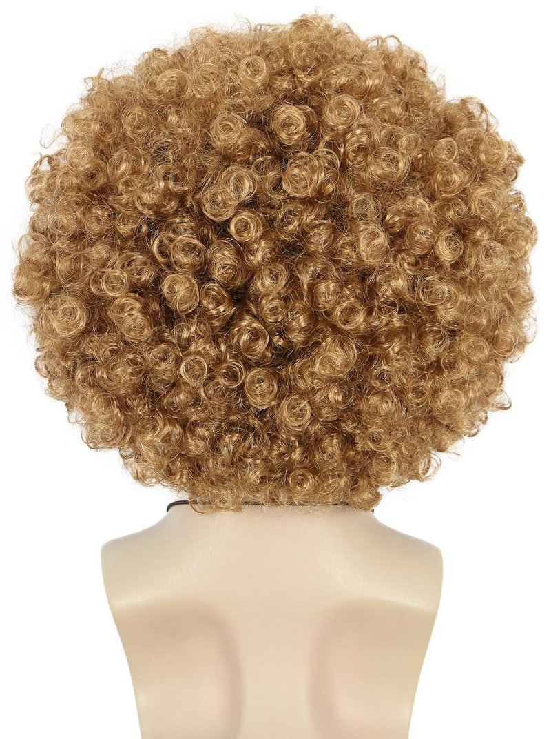 VGbeaty Adult Unisex 60s 70s 80s Short Golden Curly Afro Synthetic Disco Rocker Hippies Hair California Halloween Cosplay Anime Costume Wig (Golden)