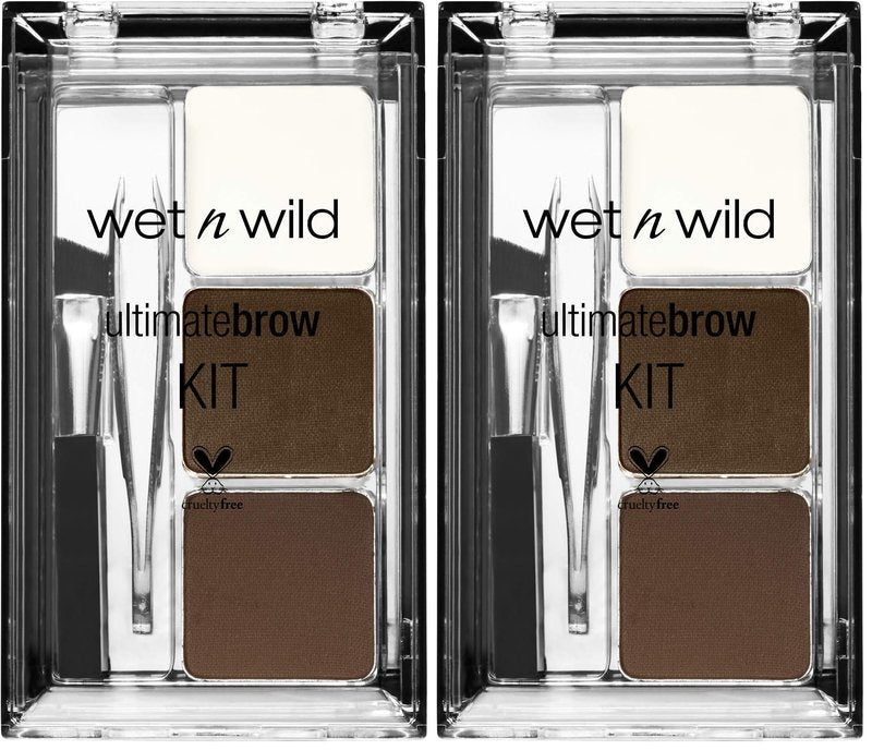 wet n wild Eyebrow Kit, Dark Brown, Powder | Pack of 2 | Built-In Mirror | Includes Tweezers | Compact Size