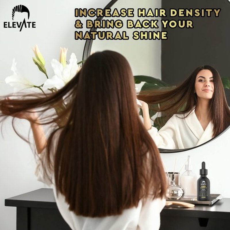 Elevate Hair Regrowth Treatment 5% Minoxidil Solution - Biotin Serum Hair Growth Oil for Men & Women - Thicker Fuller Stronger Hair - Stops Hair Loss & Thinning - Natural Hair Thickening Treatment 1oz