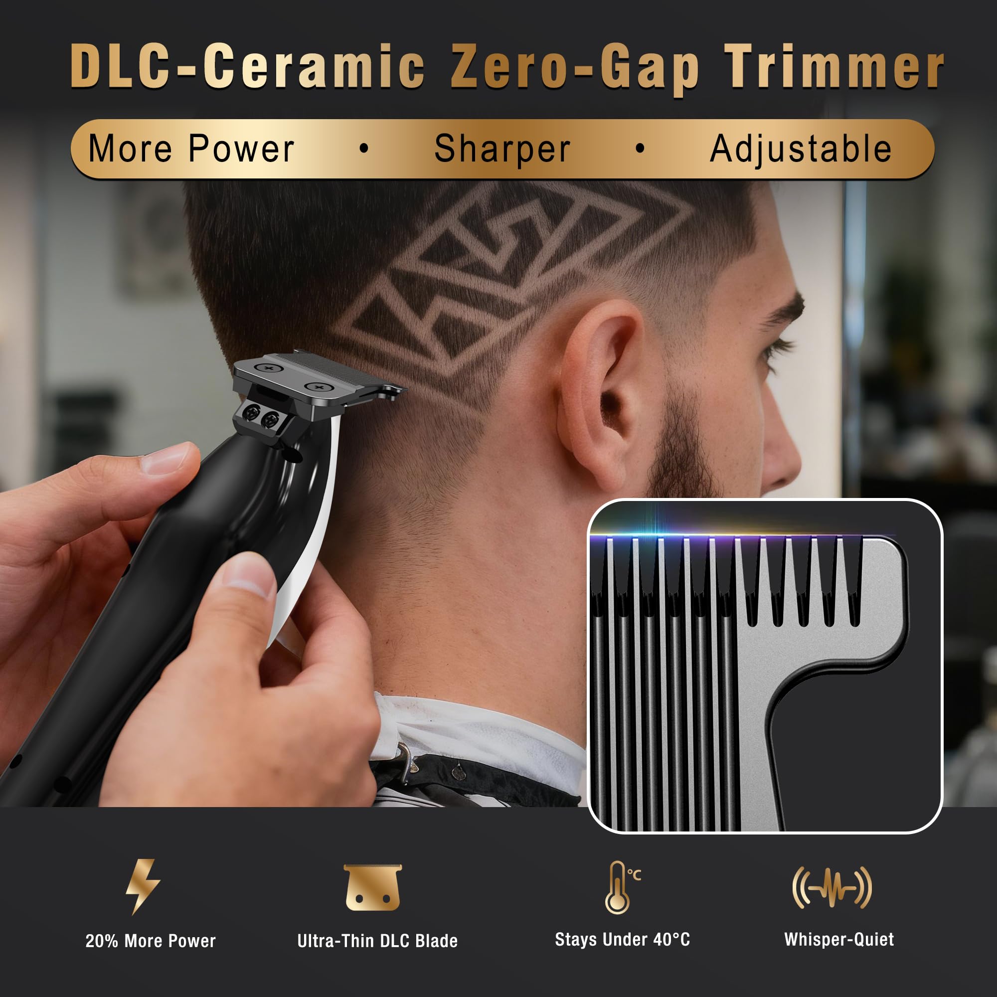 Phantom Professional Hair Clippers for Men, Cordless Barber Clippers & Trimmer Set with Magnetic Levitation Motor (Vector Motor), 13000 RPM DLC Blades, Zero-Gap Trimmer for Fades, Blends & Line Ups