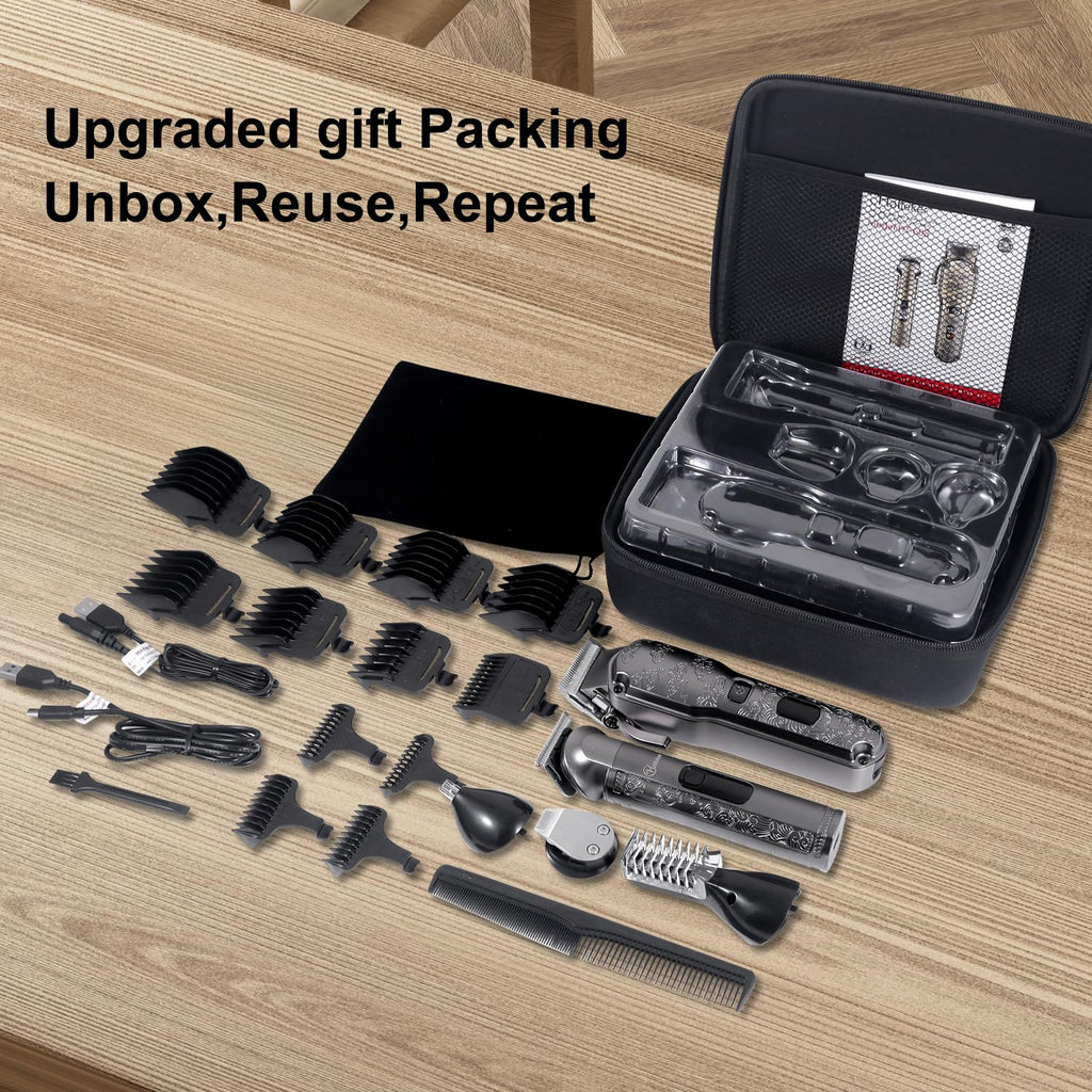Hatteker Professional Hair Clippers for Men Beard Trimmer Clippers Set Waterproof T-Blade Trimmer Cordless Grooming Kit Nose Body Hair Barber Clippers Hair Cutting Kit