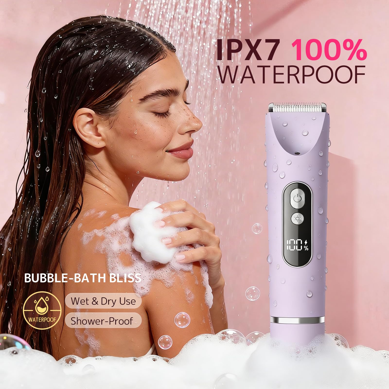 CoolHair Bikini Trimmer for Women,Smooth Electric Razor for Sensitive Skin, IPX7 Waterproof Wet & Dry Cordless Body Shaver & Grooming Set for Bikini Area, Pubic Hair, Face, Underarms & Legs(Purple)