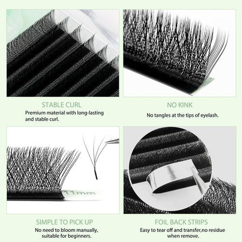 NATUHANA Eyelash Extensions 0.07 D Curl 8-14mm W Shaped Clover Classic Easy Fan Permanent Volume Lash Extensions Automatic Blooming Flower Lash,Professional Supplies for Lash Techs(4D,0.07-D,8-14 Mix)