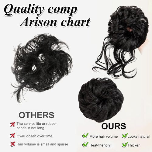 NEOWIG 2PCS Messy Bun Hair Piece Hair Bun Wavy Curly Synthetic Updo Fake Scrunchies Ponytail Extension for Women Black Brown