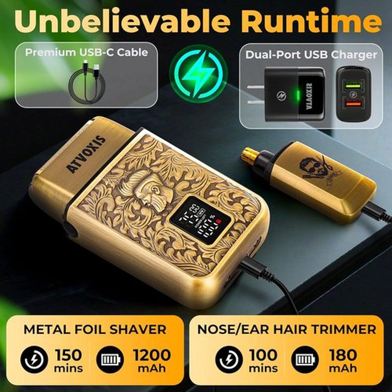 Skiennix All-Metal Foil Shaver - 3-Speed Electric Trimmer for Nose & Ear Hair | Cordless, Fast Charging, Travel Case (Bronze)