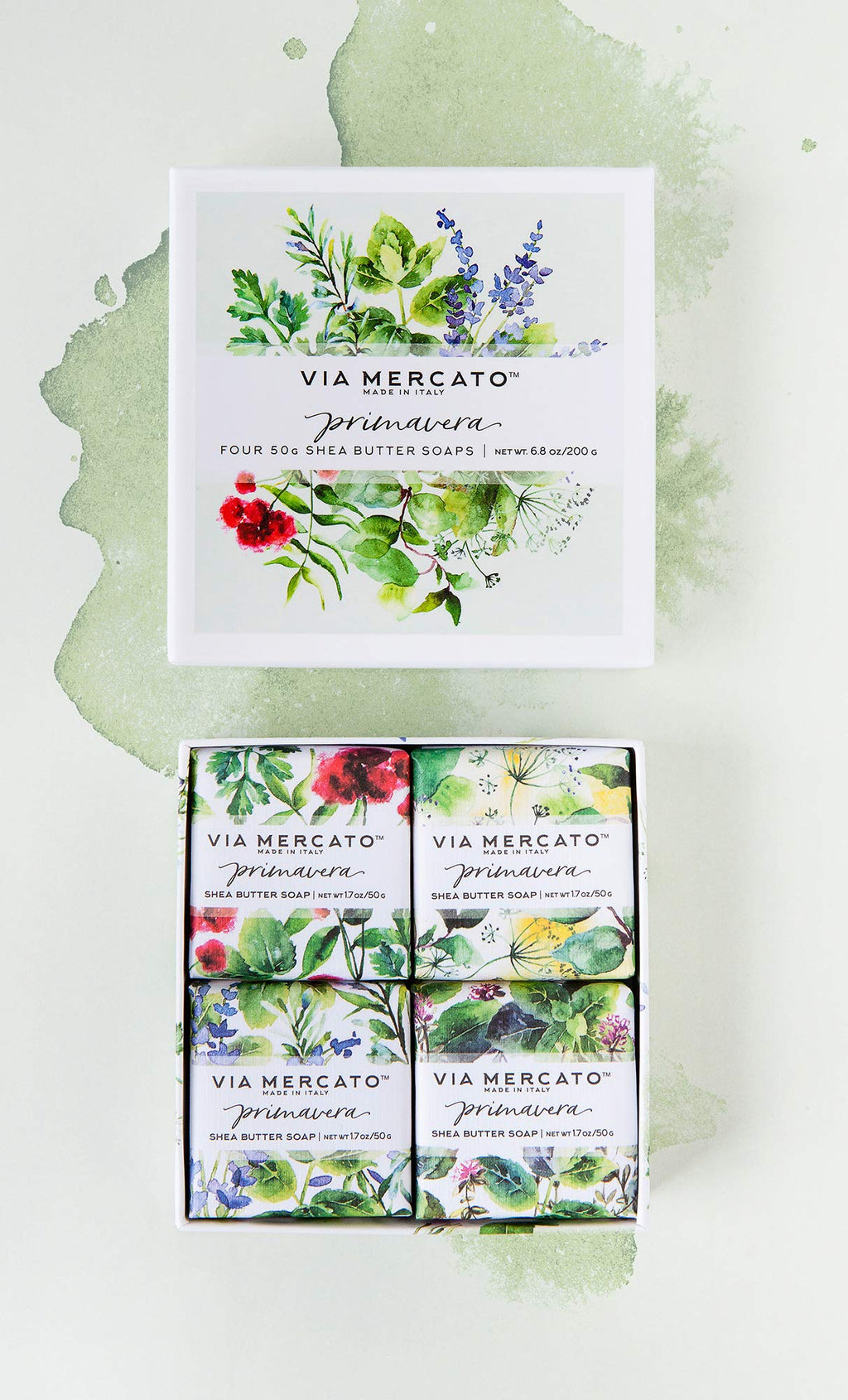 Via Mercato Primavera Spring Collection, Soap Gift Set (4 x 50 gram), Fresh Herbs