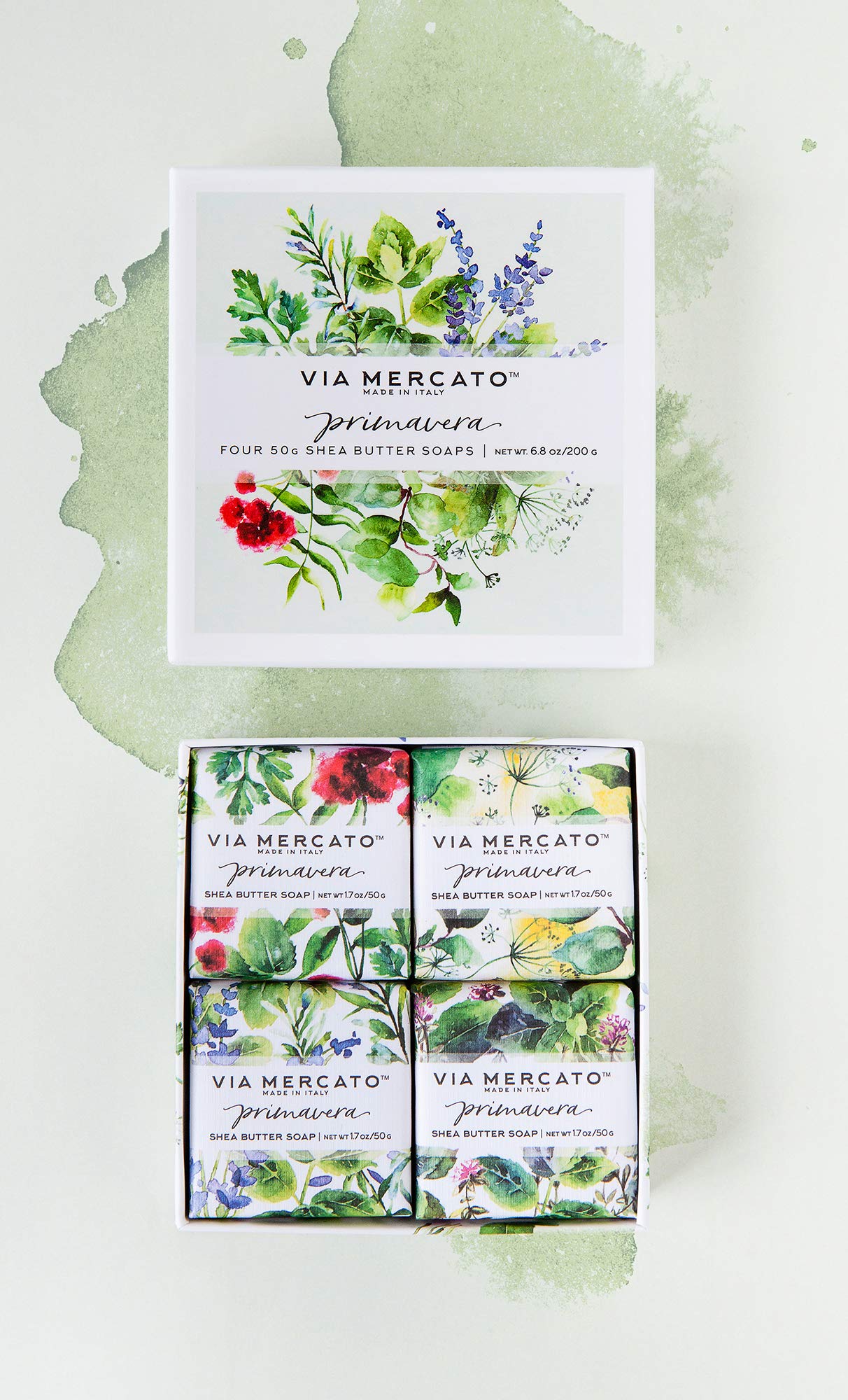 Via Mercato Primavera Spring Collection, Soap Gift Set (4 x 50 gram), Fresh Herbs