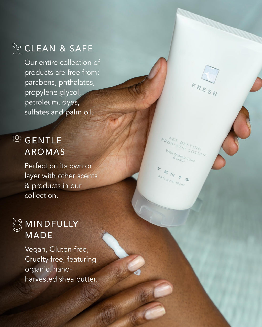 Zents Age-Defying Probiotic Body & Hand Lotion (Fresh) | Moisturizing Lotion with Hyaluronic Acid & Organic Shea Butter | Nourishes & Hydrates Skin | 6.4 fl oz