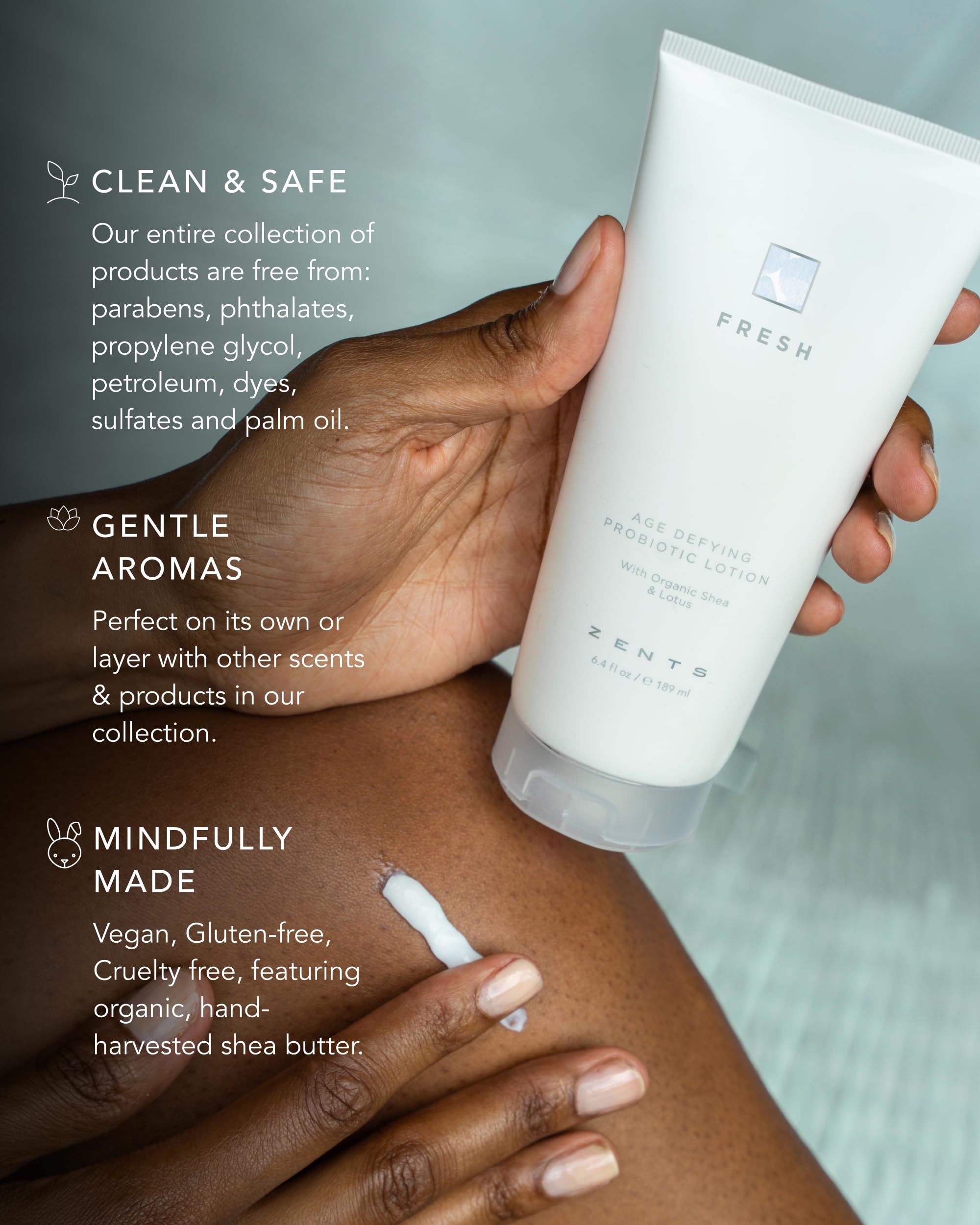 Zents Age-Defying Probiotic Body & Hand Lotion (Fresh) | Moisturizing Lotion with Hyaluronic Acid & Organic Shea Butter | Nourishes & Hydrates Skin | 6.4 fl oz