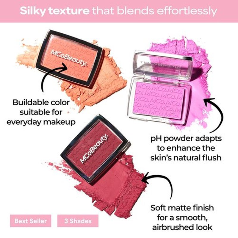 MCoBeauty Glow Up pH Powder Blush - Vivi Pink - Color Activated Soft Matte Blusher for Cheeks | Blendable, Long-Lasting Vegan Makeup