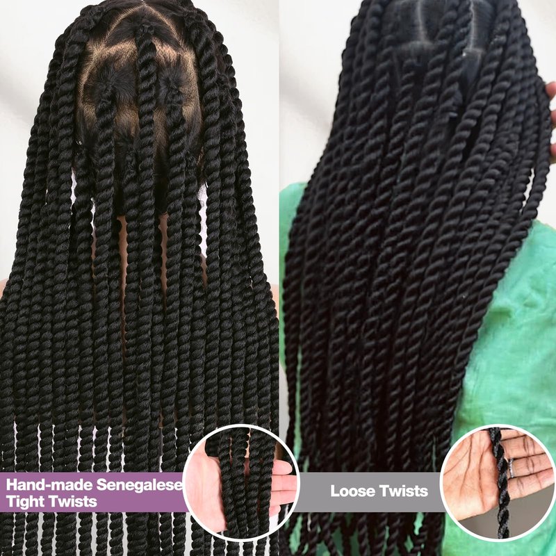 WIGER Real 360 Full Lace Twisted Wigs Single-layer HD Lace Braided Wigs for Black Women Knotless Senegal Twist Wigs Long Full Lace Wigs with 22 Handmade Twists Synthetic Lace Front Hair Wig