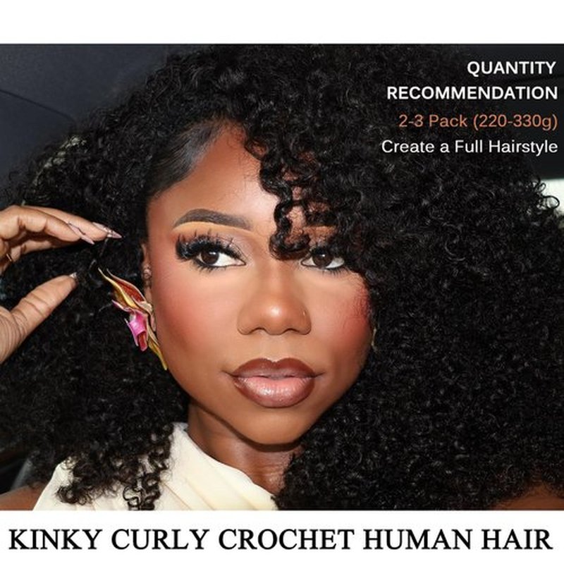 Beauty Youth Kinky Curly Miracle Knots Human Crochet Hair, Invisible Pre-Separated Feather Crochet Human Hair Extensions For Black Women, Natural Black 110g/Pack 16 Inch