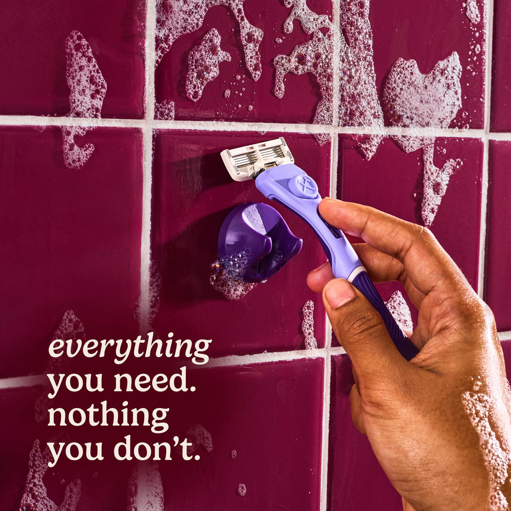 Dollar Shave Club For Women | 1 Purple Wavy Grip Handle, 4 Razor Refills, 1 Cashmere Santal Shave Butter, 1 Shower Hanger | Razors for Women, Womens Razors