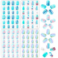 JANYUN 96 Pcs Kids False Nail Press on Nails Full Cover Short False Nails Children Nail Tips Lovely Gift for Kids Little Girls Nail Art Decoration (Blue Theme)