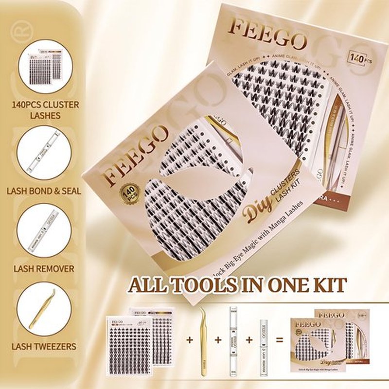 FEEGO Natural Lash Extension Kit 168Pcs Lash Clusters Kit Wispy Eyelash Extensions Individual Lashes Extensions with Bond and Seal Lash Glue and Eyelash Extension Tweezers DIY (MAGIC GIRL KIT A)