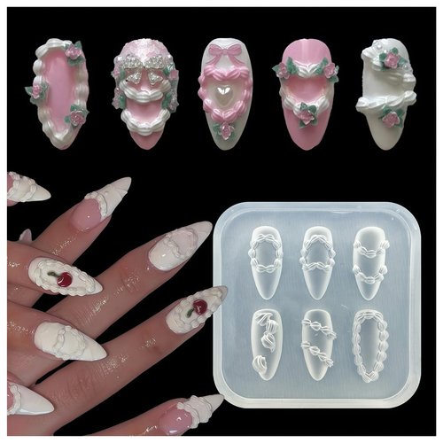 3D Cake Piping Nail Mold Silicone Tools Nails Art Resin Icing Piping Molds for Accessories Supplies