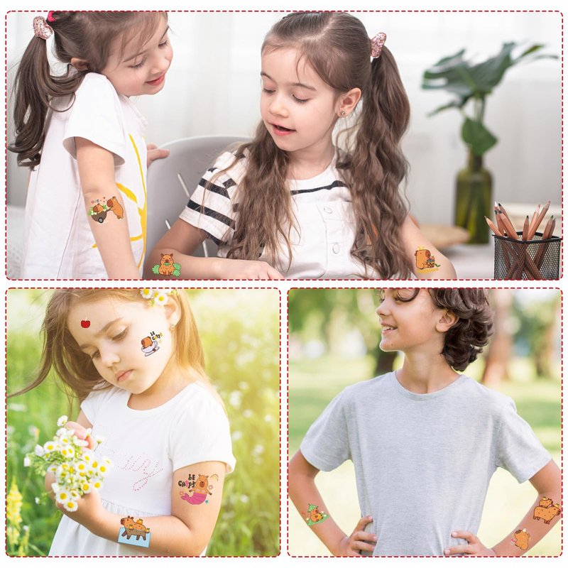Yoyuspy Cute Capybara Temporary Tattoos - 200+ Capybara Birthday Party Decorations Favors Supplies Funny Animals Tattoos Stickers Capy Themed Party Decor Gifts Rewards Prizes for Boys Girls