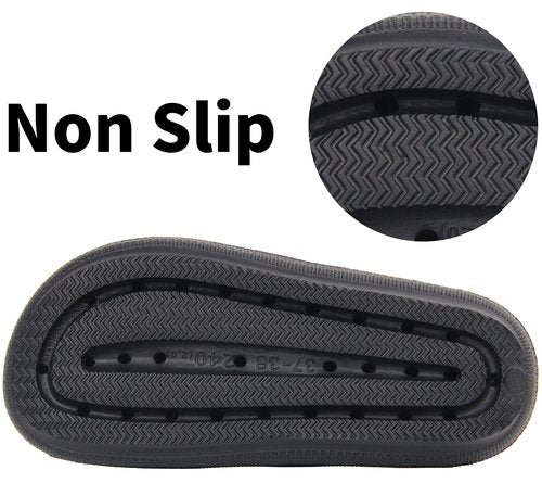 BenSorts Pillow Slippers for Women and Men Cute Rubber Sandal Adjustable Buckles Soft Slides Shower Spa Bath House Slippers Indoor Outdoor Black Men Size 8.5 9 9.5 Women Size 9.5 10 10.5