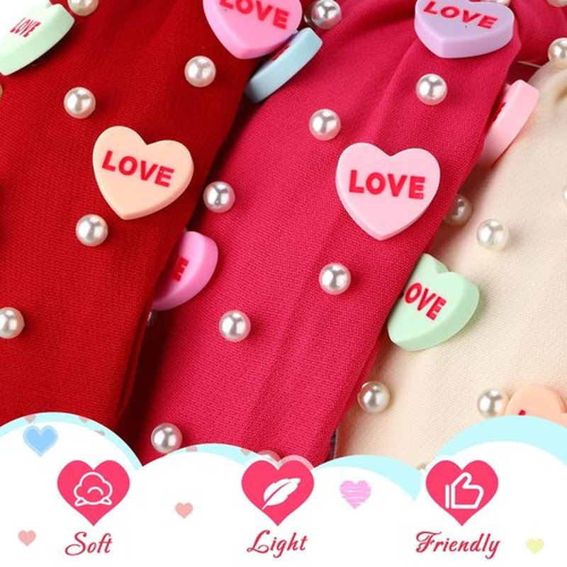 Hoteam 6 Pieces Valentine Headband for Women Beaded Love Heart Headband Pearl Rhinestone Crystal Jeweled Knotted Hairband for Valentine Hair Accessories Gifts(Red, Rose Red, White)