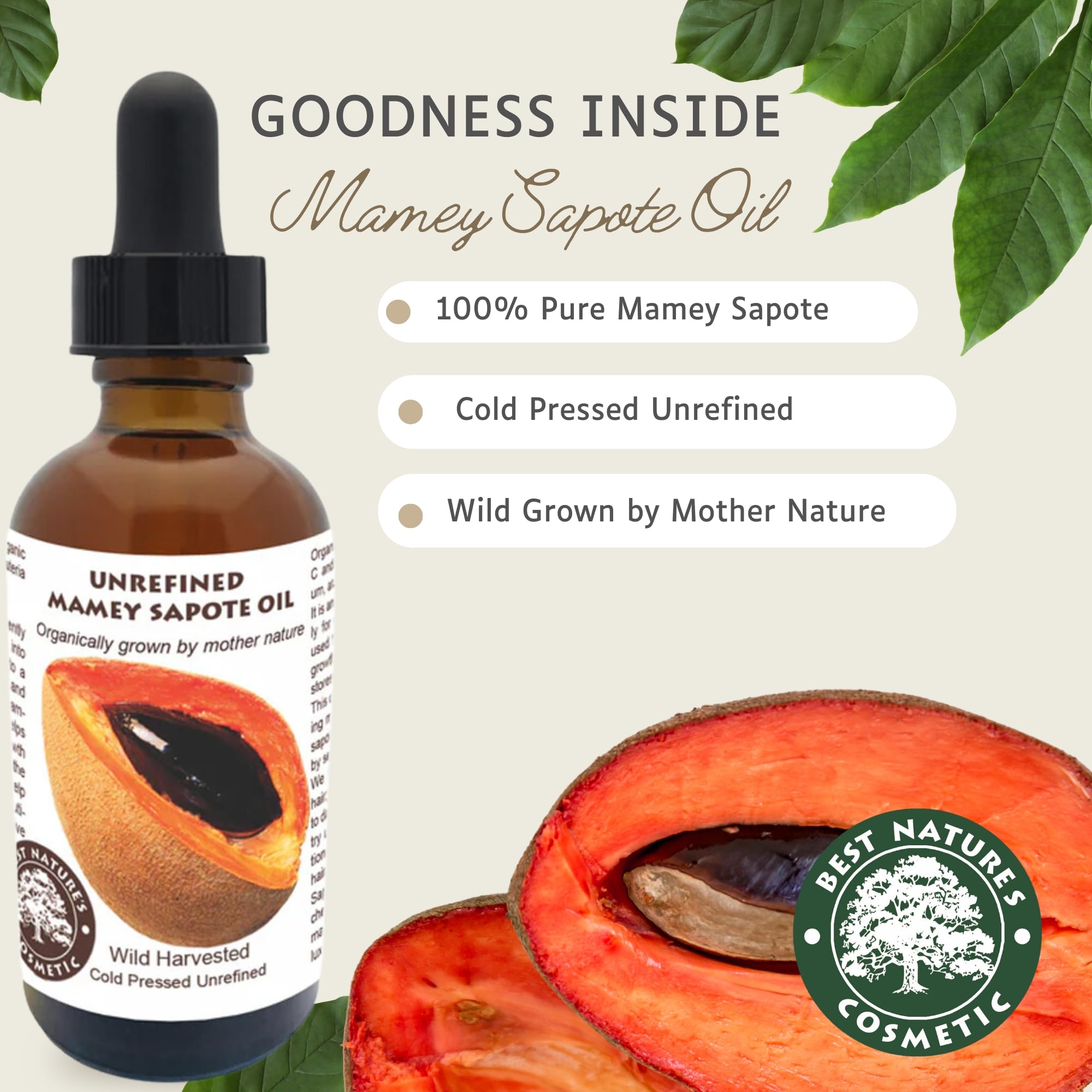 Best Nature's Cosmetics Mamey Sapote Oil Organic - revitalize dry skin and hair with deep moisture and frizz control. For curly, wavy hairs. 2 fl oz / 60ml