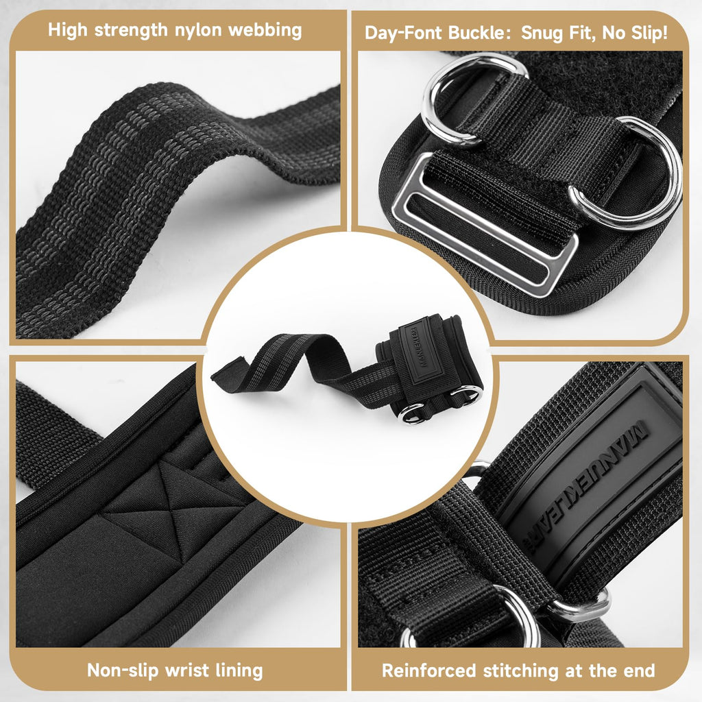 M MANUEKLEAR Wrist Straps for Weightlifting, Gym Lifting Straps with D Rings for Cable Machine,Weight Lifting Wrist Wraps for Men Women Black M(6.3-7.5inch)