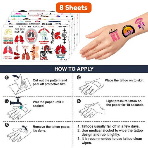 (96PCS) Best Respiratory Therapist Care Week Temporary Tattoos Birthday Themed Party Supplies Decorations Favors Cute Funny Lung Nerd Stickers Tattoo Gifts for Kids Girls Boys Women Decor Class Reward