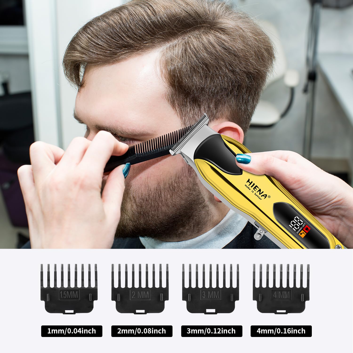 HIENA PRO Professional Hair Trimmer for Men,Cordless Hair Clippers, Electric T-Blade Beard Trimmer, USB Rechargeable Wireless Haircut Clippers, Gifts for Men