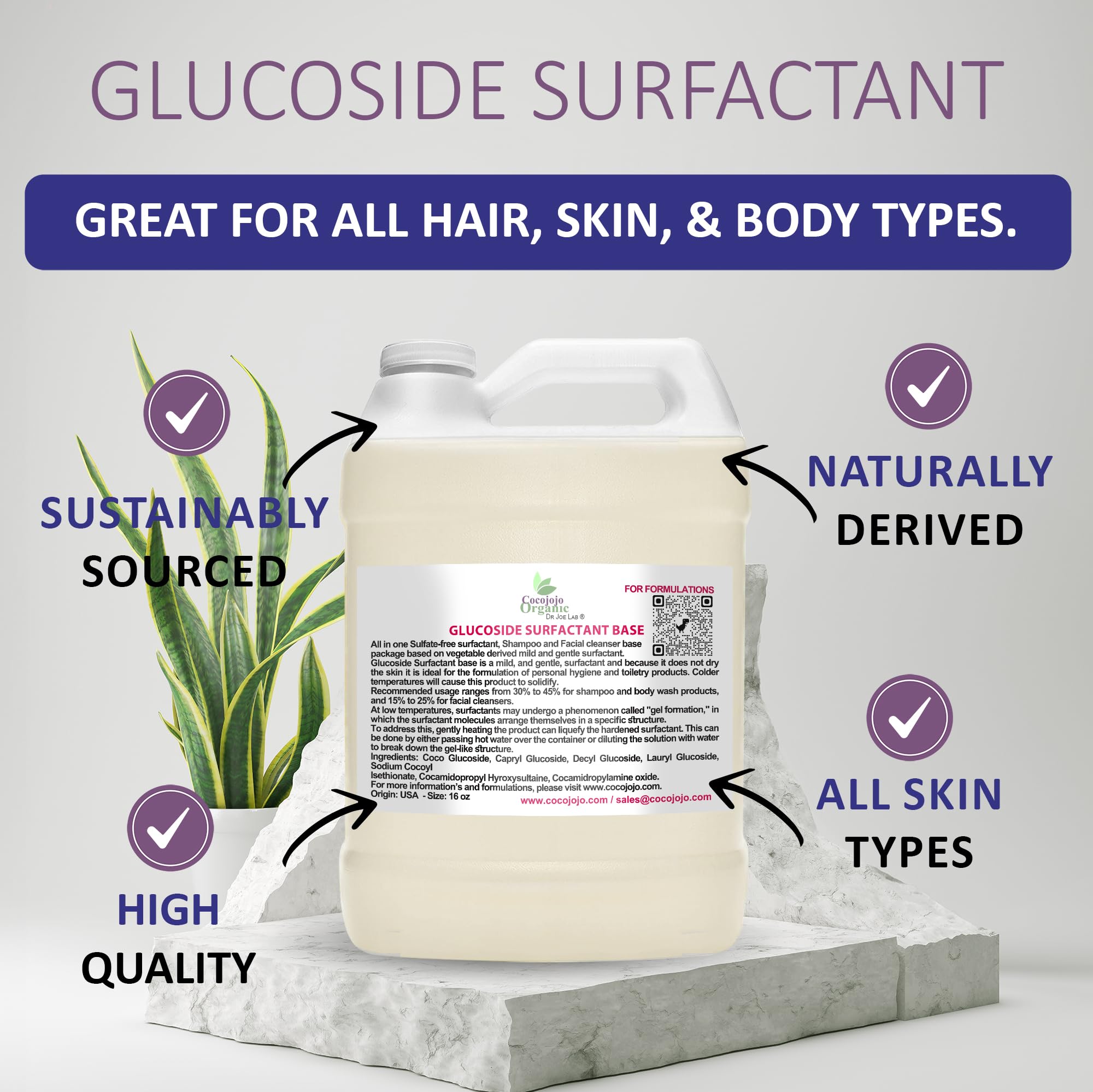 Glucoside Surfactant Base - Plant Derived All in One Natural Gentle Mild Rich Foaming Cleanser - Lauryl Decyl Coco Capryl Caprylyl Cosmetic Liquid Hand Soap Body Wash - 1 Gallon (Pack of 1)