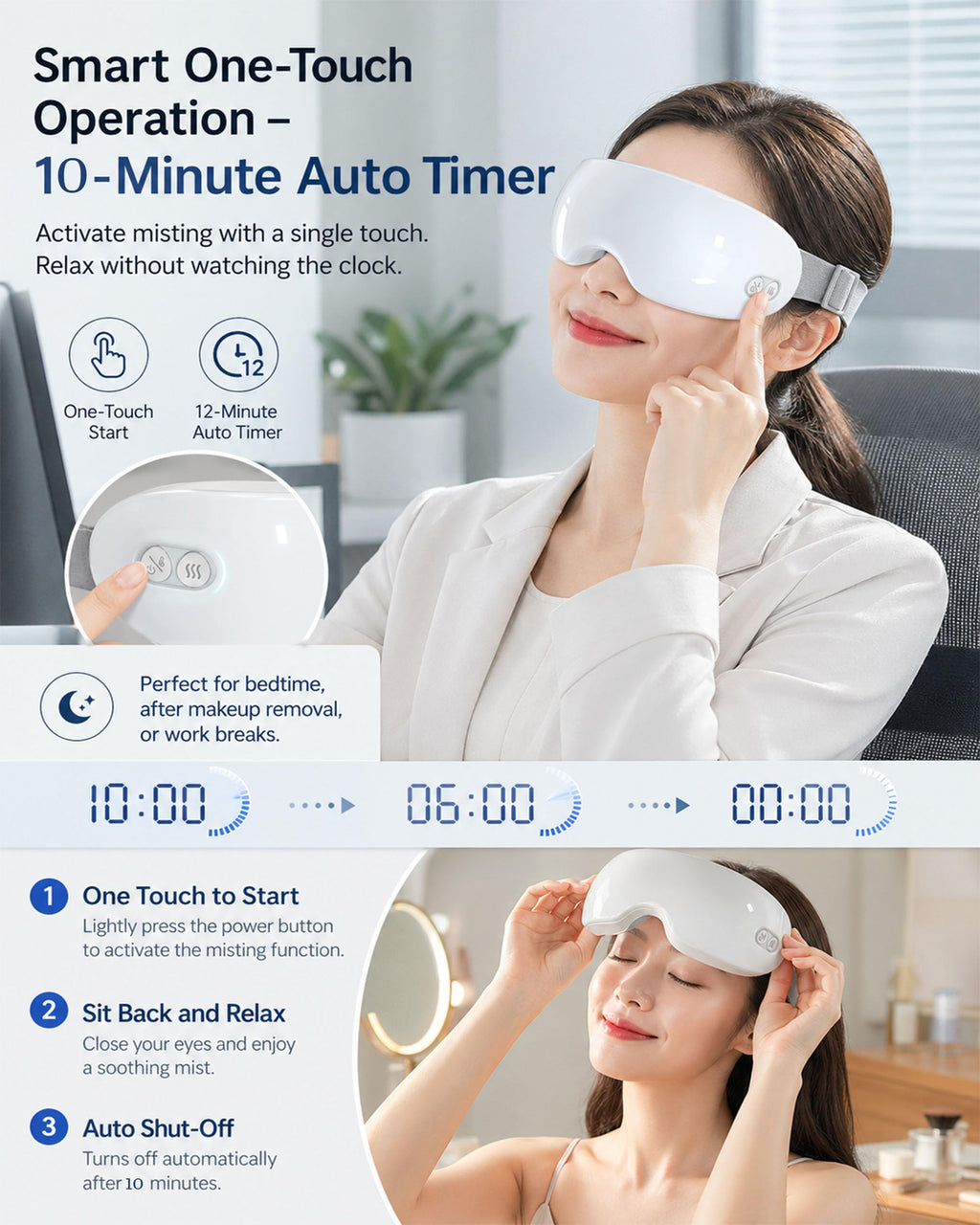 Steam Eye Mask for Dry Eyes, 40-42°C Warm Mist Eye Steamer for Puffy Eyes & Strain Relief, Rechargeable Cordless Steam Mask with Auto Shut-Off, Soft Silicone Design for Screen Work & Travel (1Pcs)