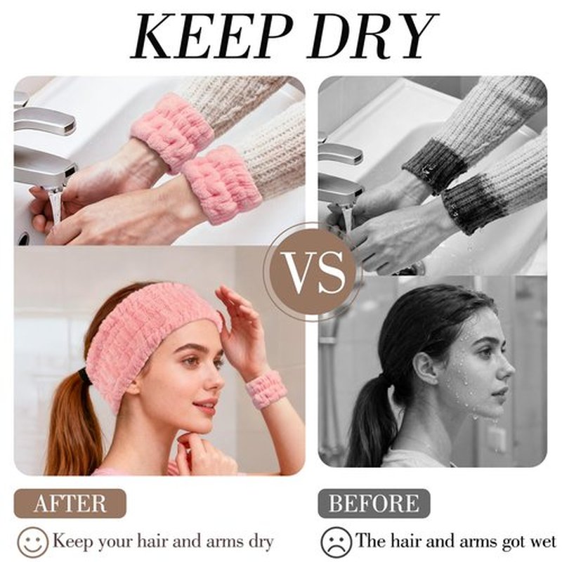 DiyJibb 9 Pcs Spa Headband for Washing Face,Skincare Headband and Wristband Set,Women Teen Girls Facial Hairbands for Washing Face, Makeup, Sports, Yoga (apricot + pink + grey)