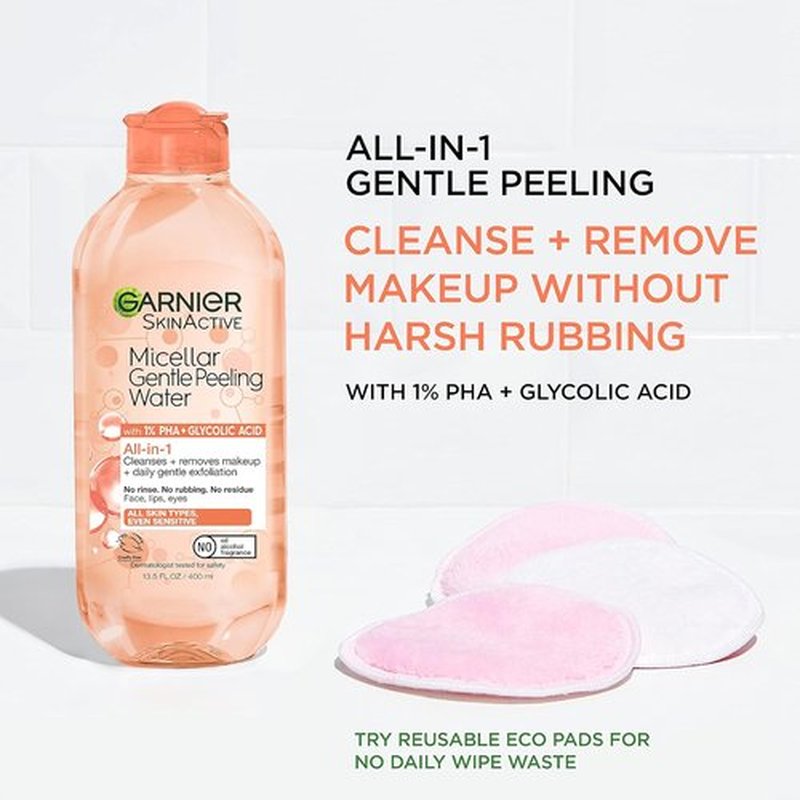 Garnier SkinActive Gentle Peeling Micellar Water - Exfoliating Facial Cleanser & Makeup Remover | 2 Pack