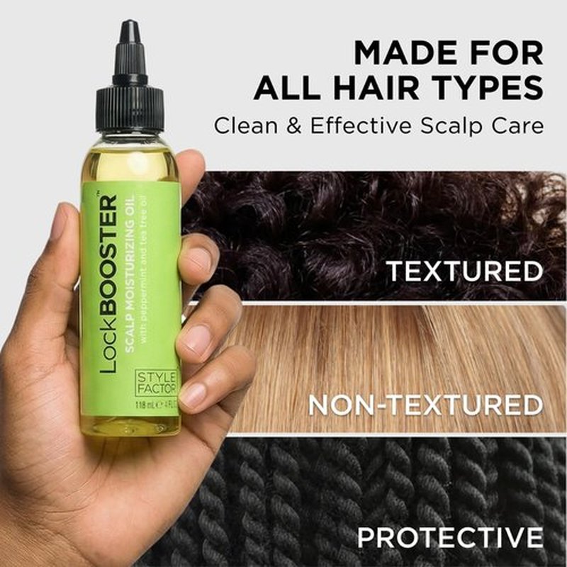 Style Factor LockBOOSTER Scalp Moisturizing Oil – Lightweight Hydration with Peppermint & Tea Tree Oil for revitalizing Braids, Locs & Twists – Soothes, Nourishes and Supports Scalp Care – 4 oz