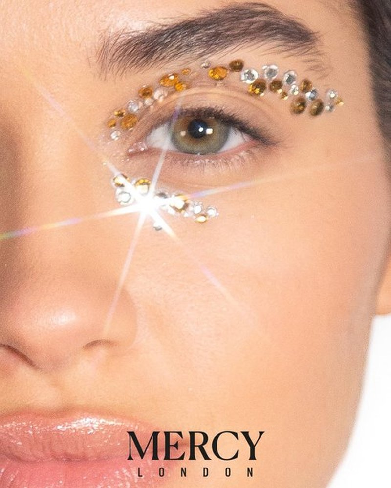 Eye Dazzle Gold Face Jewels by Mercy London Eye Liner Crystal Costume Accessories Face Gems Jewels All In One Halloween Headpiece Stick On