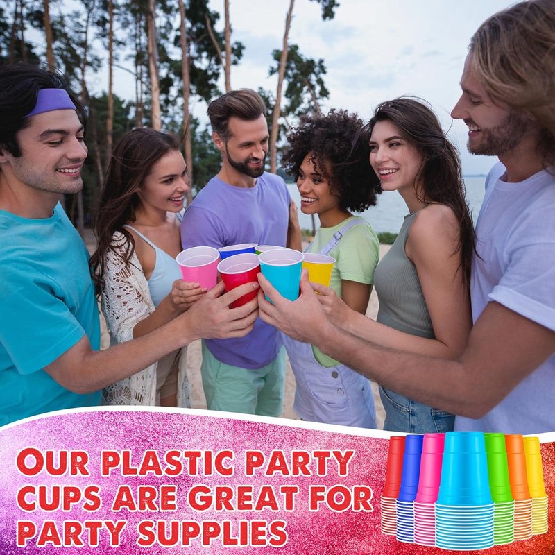 Xinnun 210-Pack Rainbow Disposable Plastic Cups - 16 oz Multi-Color Party Drinking Cups for Events