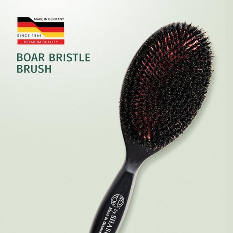 SHASH 100% First Cut Boar Bristle Hair Brush, Suitable For FINE TO THIN HAIR TYPES ONLY - Naturally Conditions Hair, Improves Texture, Exfoliates, Stimulates, Made in Germany (Black, Large)