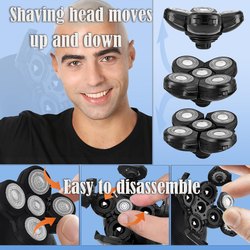 Bald Head Shavers Replacement Blades, BENACES 3 Pack Blades Refills Compatible with Freebird Head Shaver, 5-Blade Razor with Cleaning Brush, Specially Engineered for Bald Men, Face Electric Razor