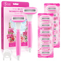 Razors for Women Include 2 Non-Slip Handles and 14 Blade Refills with a Shower Holder, 5 Premium Blades Women's Razors for Shaving with 360° Lubrication Reduces Irritation, Pink