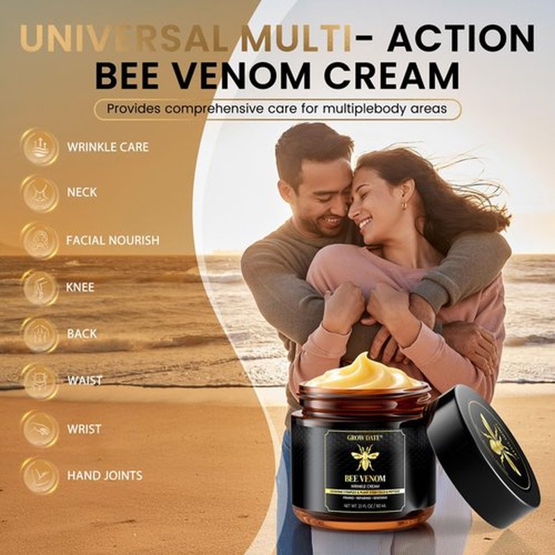 GROW DATE Bee Venom Cream - Natural - Firming & Wrinkle Reduction, Collagen Boost & Skin Brightening, Moisturizer for Face & Body, All Skin Types, 2.1oz