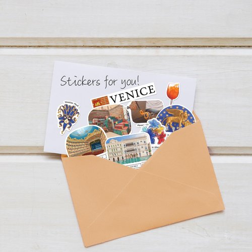 Navy Peony Velvety Venice Travel Stickers - Hand-Painted Gouache, Matte, Die-Cut - for Journals, Scrapbooks (28 Pcs)