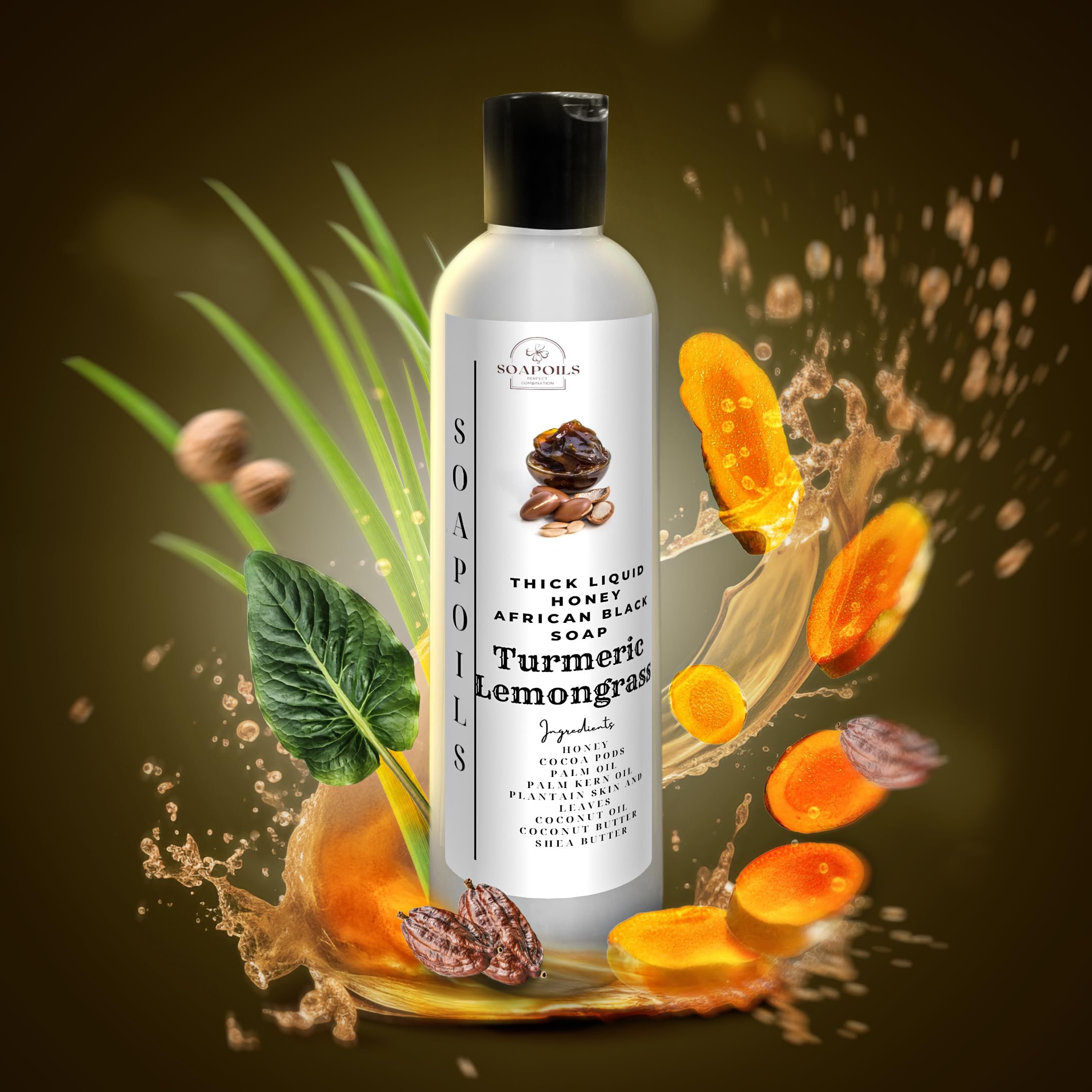Thick Liquid Honey African Black Soap (Turmeric Lemongrass 4oz)
