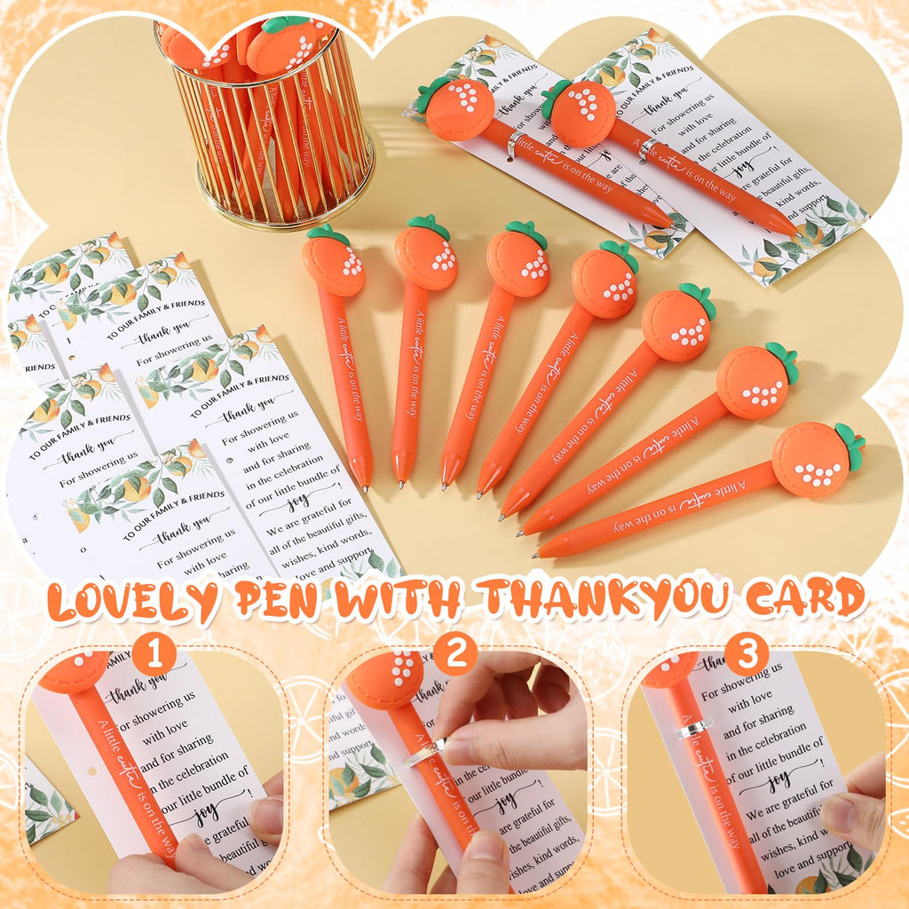 Chivertion 50 Set Baby Shower Gifts Pens for Guests Baby Shower Party Favors Retractable Ballpoint Pens with Thank You Cards for Gender Reveal Souvenir Game Prize (A Little Cutie)