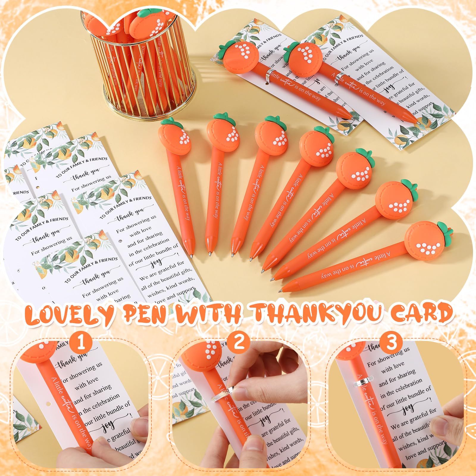Chivertion 50 Set Baby Shower Gifts Pens for Guests Baby Shower Party Favors Retractable Ballpoint Pens with Thank You Cards for Gender Reveal Souvenir Game Prize (A Little Cutie)