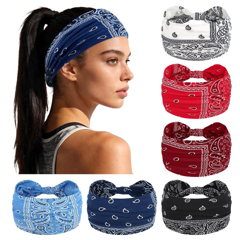 YARIEW Boho Headbands for Women Wide Bandana Headbands Stretch Knotted Headband Elastic Head Bands Women's Hair Band Non-Slip Yoga Workout Head Wraps Hair Accessories for Women